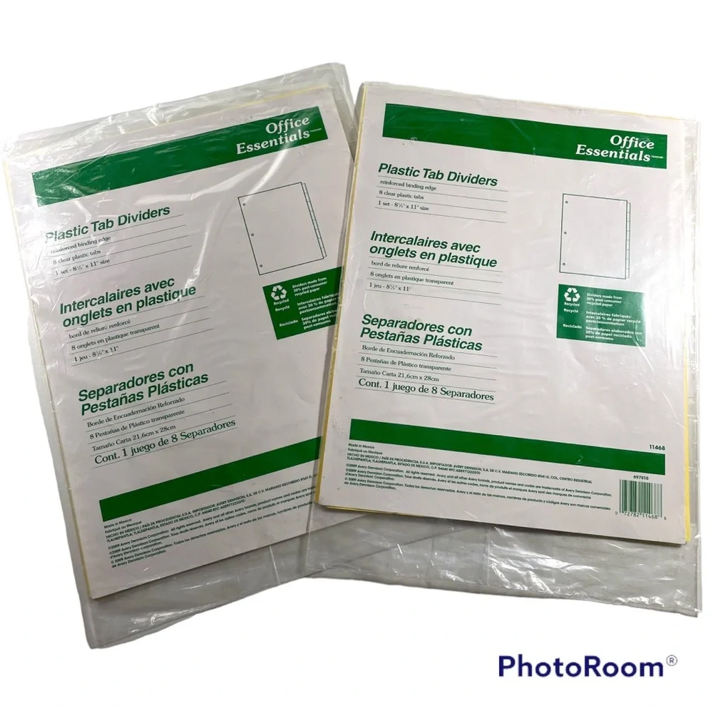 NWT 2 pack plastic tab dividers - 8 1/2” x 11” - 8 tabs per pack (total 16 tabs)